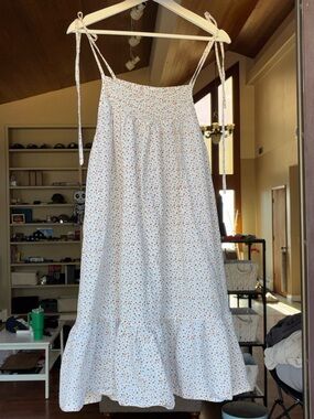 Ces Femme Floral Smocked Tie Strap Tiered Midi Dress Cottagecore Prairie Size S